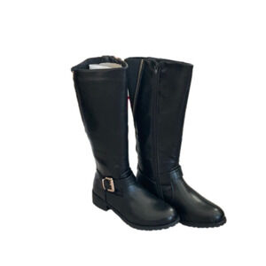 Womens Black Rider Boots with Gold Buckle US 8